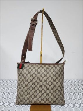 Authentic GUCCI GG PVC Canvas Sherry Shoulder Crossbody Bag Brown/Beige